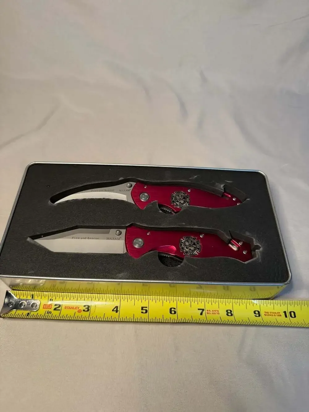 Maxam Fire and Rescue Knife Set with Tin Box